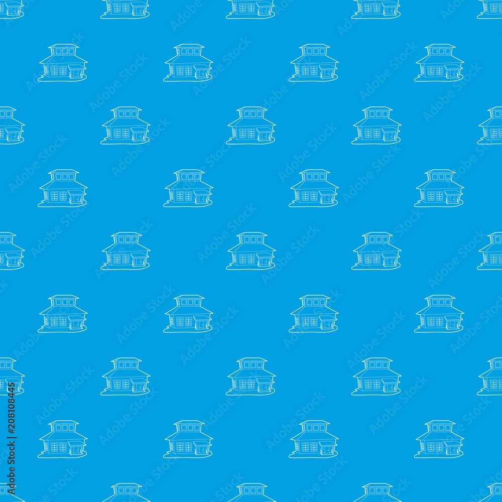 Obraz premium Big house pattern vector seamless blue repeat for any use
