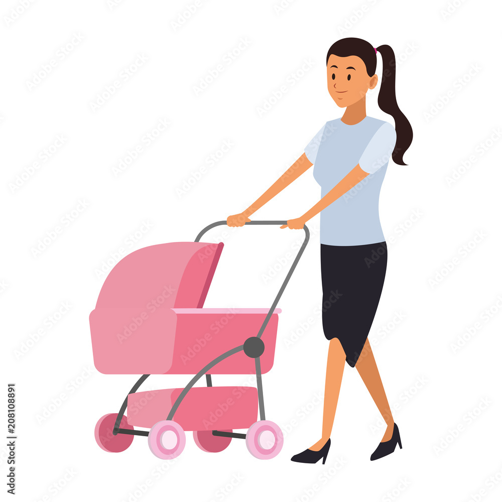 Mom with pram vector illustration graphic design Mom with pram vector illustration graphic design