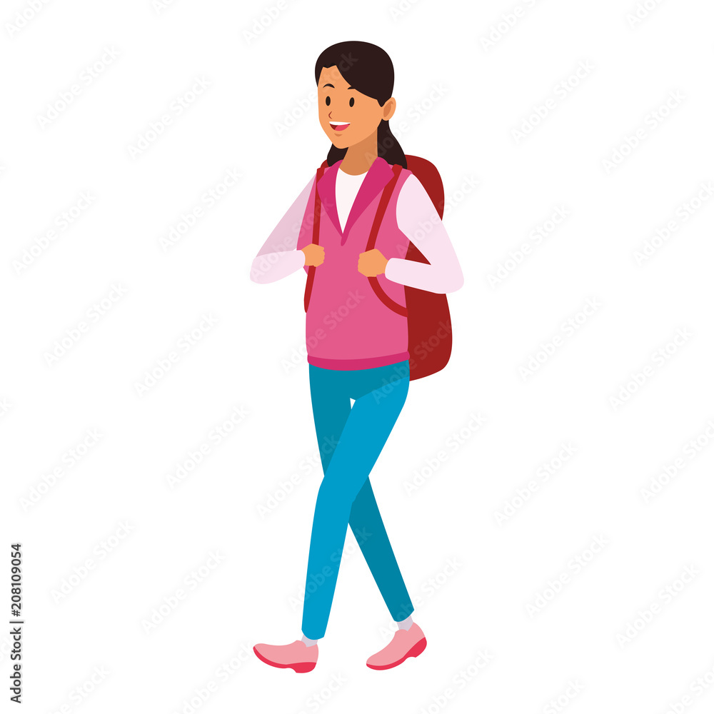 Young woman with backpack vector illustration graphic design Young woman with backpack vector illustration graphic design
