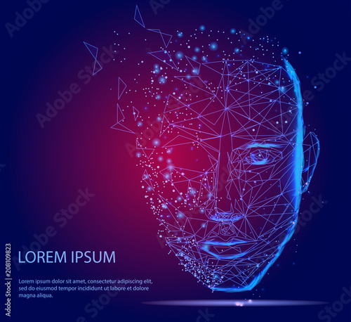 Lines connected to thinkers, symbolizing the meaning of artificial intelligence. Low poly vector