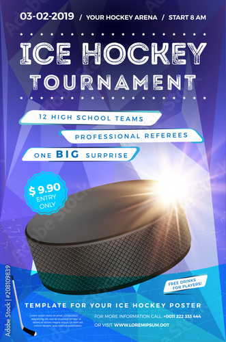 Ice hockey tournament poster template with sample text