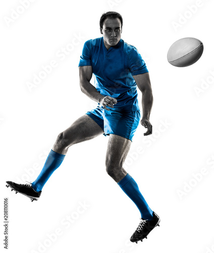 one caucasian rugby man player silhouette isolated on white background © snaptitude