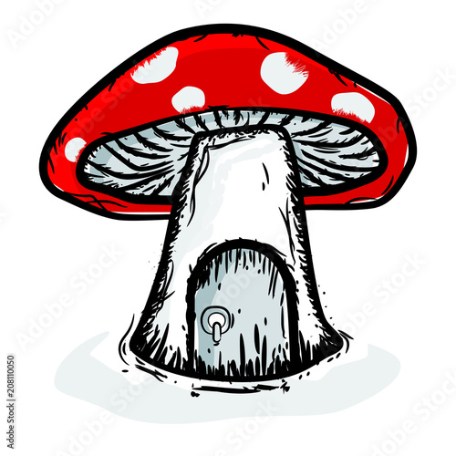 Abstract hand-drawn toadstool with door