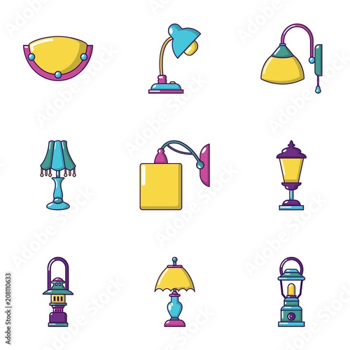 Illuminator icons set. Cartoon set of 9 illuminator vector icons for web isolated on white background