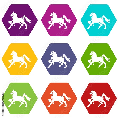 Knight horse mascot icons 9 set coloful isolated on white for web