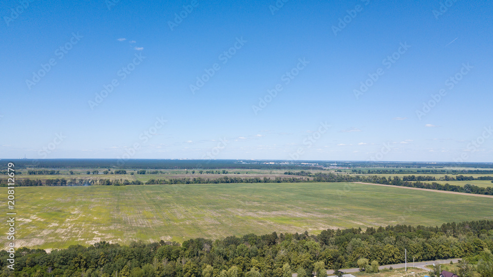 agriculture green fields aerial view