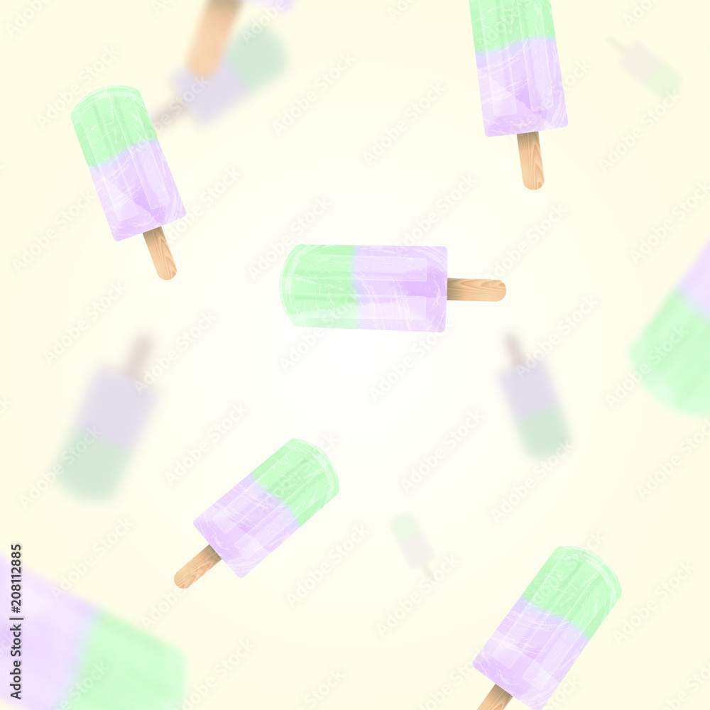 Falling ice cream popsicles green and lilac pastel colors background. Vector stock illustration Falling ice cream popsicles green and lilac pastel colors background. Vector stock illustration