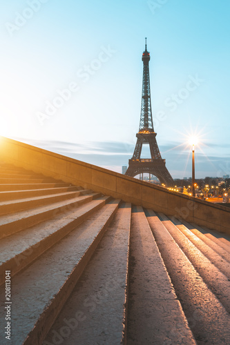 Eiffel Tower, Paris. View from Trocadero stairs (Place du Trocadéro). Paris, France