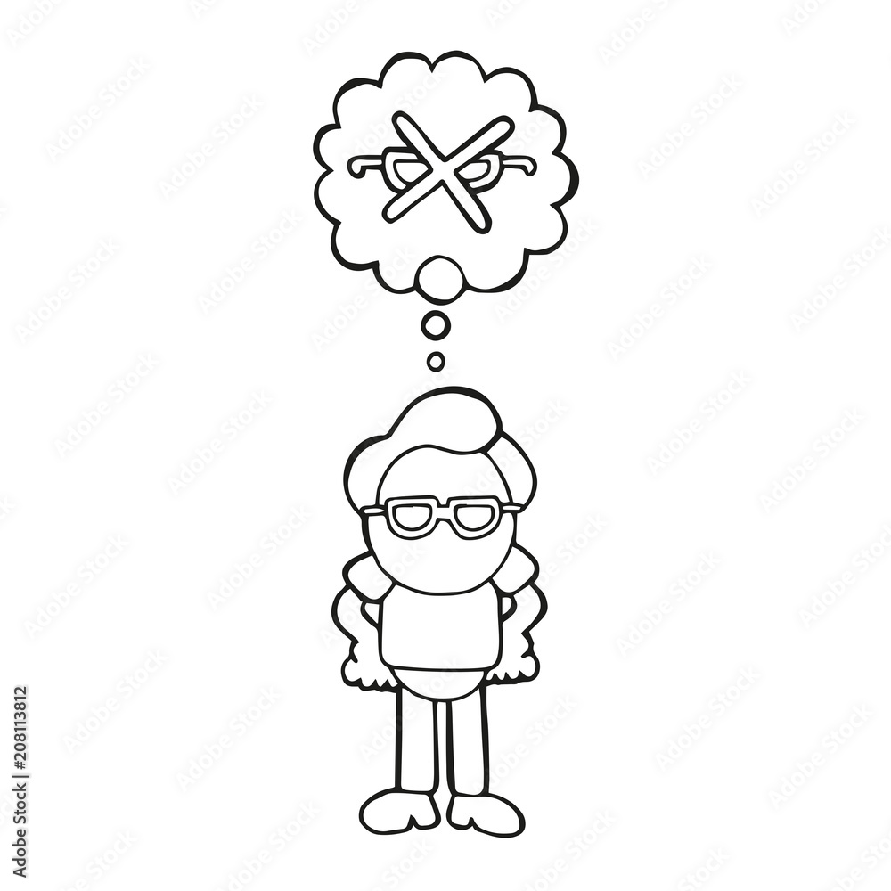 Vector hand-drawn cartoon of man standing dreaming of perfect vision Vector hand-drawn cartoon of man standing dreaming of perfect vision