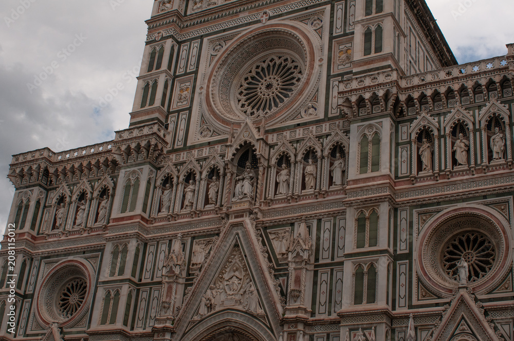 Detail of the Duomo of Santa Maria in Fiore, in Firenze (Italia), in polychrome marbles is from the modern era