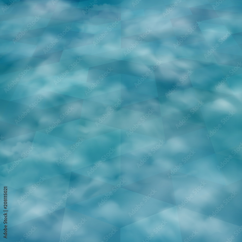 Abstract of perspective background of blue gradient geometric shape pattern with clouds.