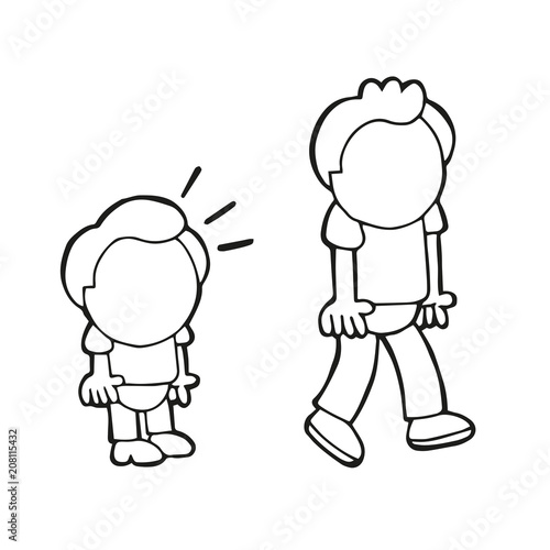 Vector hand-drawn cartoon of short man look and envy tall man