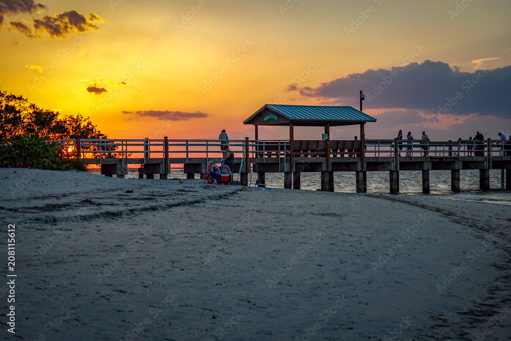 Scenic Brilliant Sunset at Sanibel Pier an Sanibel Island in Florida before Hurricane Ian Scenic Brilliant Sunset at Sanibel Pier an Sanibel Island in Florida before Hurricane Ian