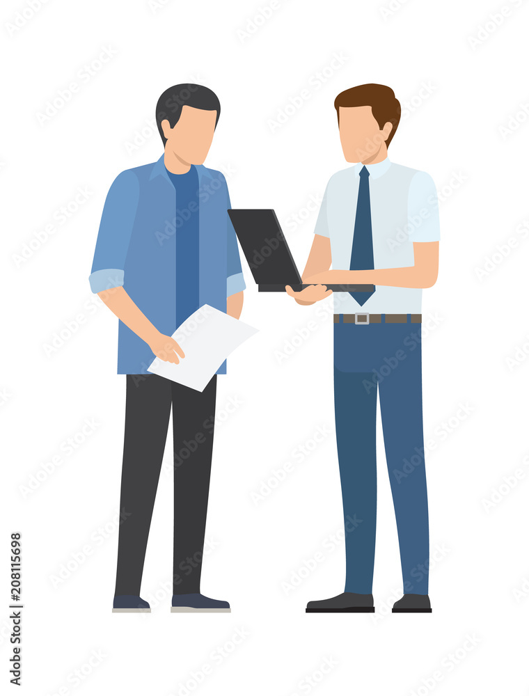 Two Men Discusses Business Plan Businessmen Vector Two Men Discusses Business Plan Businessmen Vector