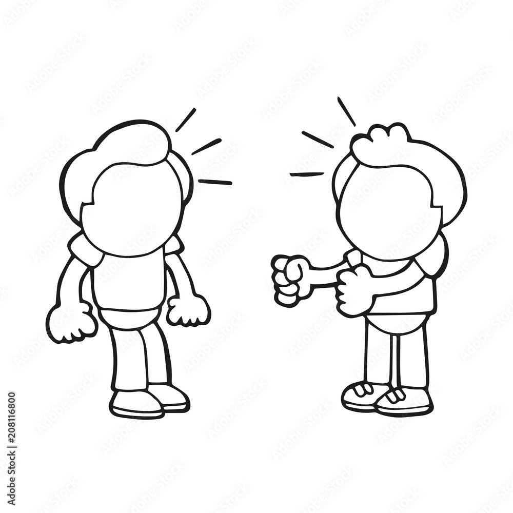 Vector hand-drawn cartoon of angry man wanting another man to fight Vector hand-drawn cartoon of angry man wanting another man to fight