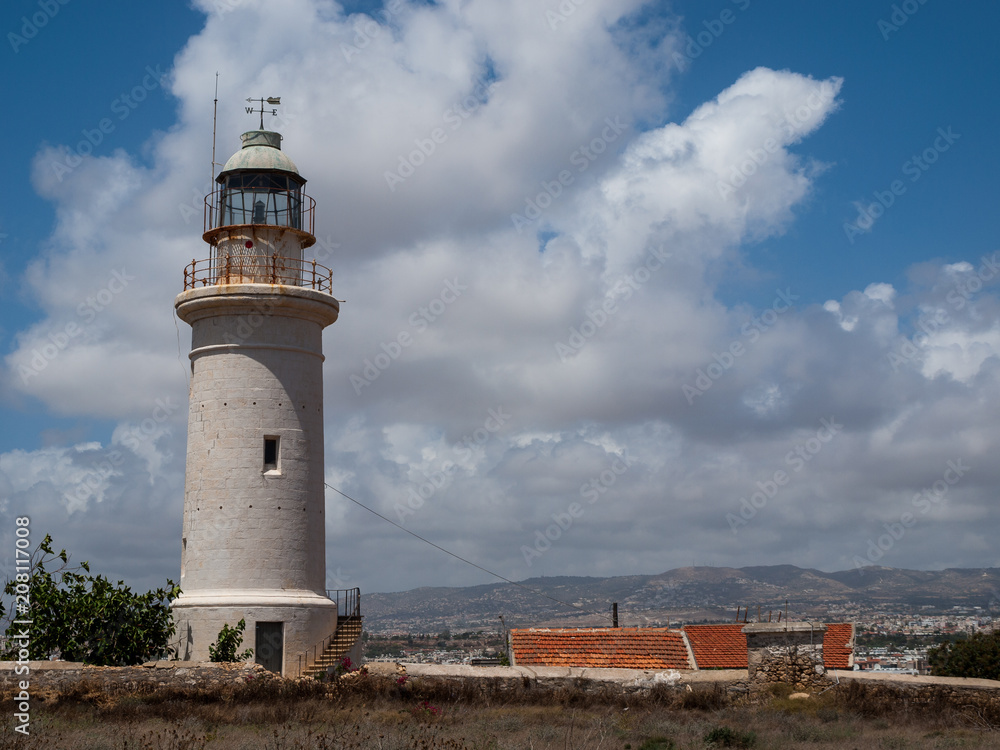 Paphos Lighthouse, well known lighthouse on the island Cyprus, near town Paphos, Cyprus Paphos Lighthouse, well known lighthouse on the island Cyprus, near town Paphos, Cyprus