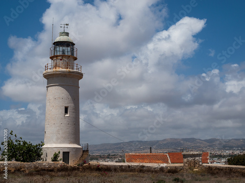 Paphos Lighthouse, well known lighthouse on the island Cyprus, near town Paphos, Cyprus