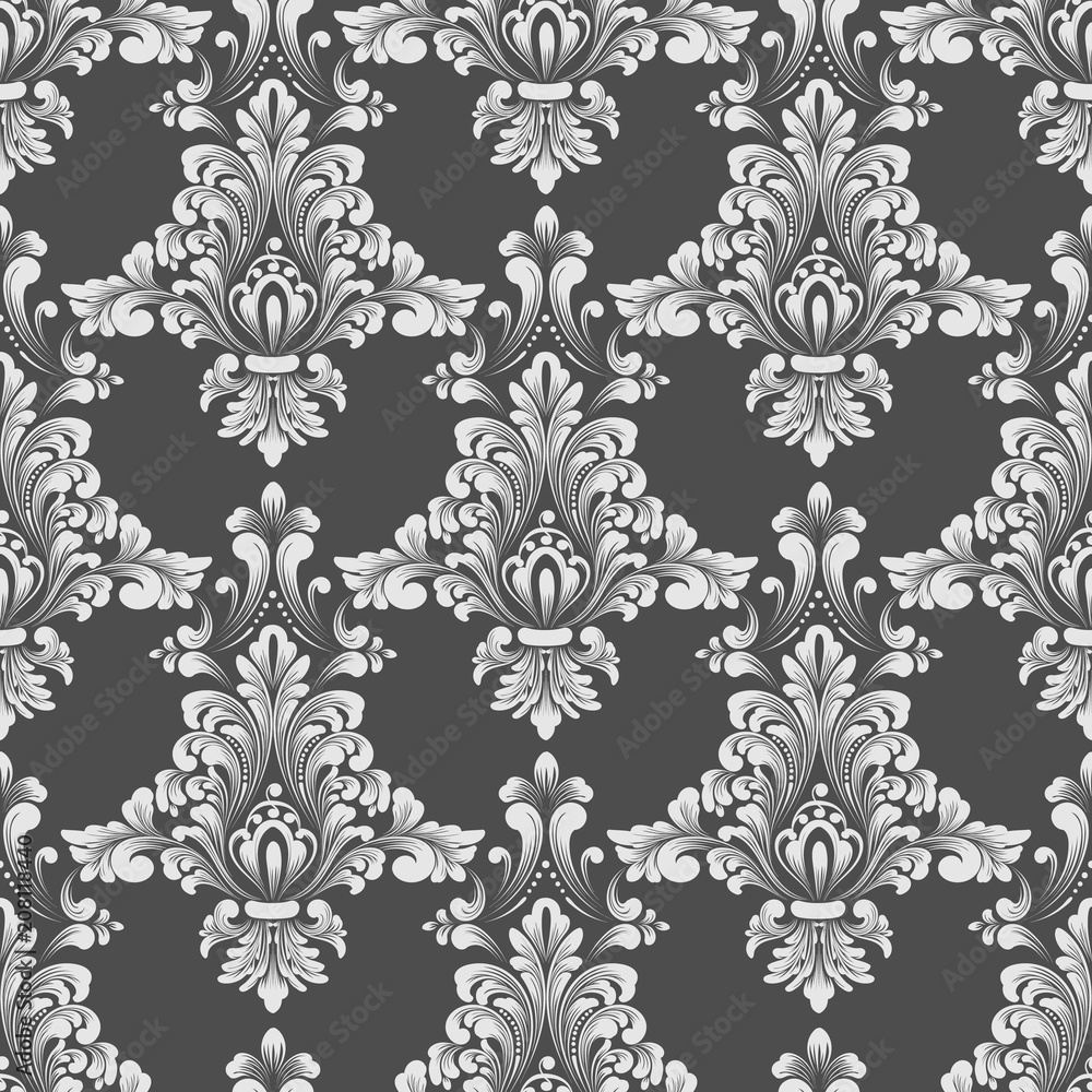 Vector damask seamless pattern background. Classical luxury old fashioned damask ornament, royal victorian seamless texture for wallpapers, textile, wrapping. Exquisite floral baroque template.