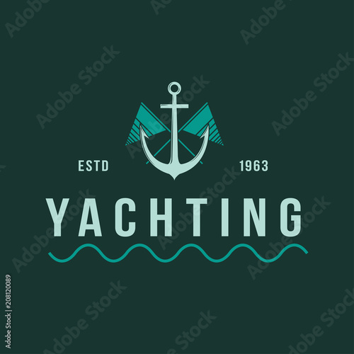 Yachting club logo set. Yachting, yahct club logo set with boad, sail and yacht. Yacht sport yachting club set.