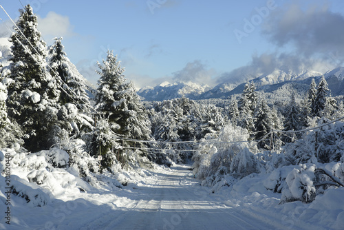 Landscape of San Carlos de Bariloche, lakes and mountains in winter. © buenaventura13