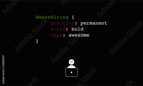 Hiring programmer, developer, a coder for job concept. Banner template, ads, search for engineers, employees