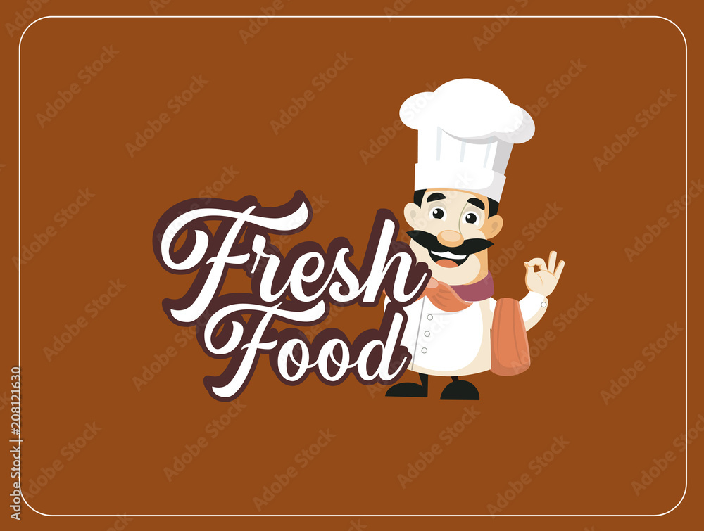 Retro Style text Fresh Food with Chef Vector Illustration Retro Style text Fresh Food with Chef Vector Illustration