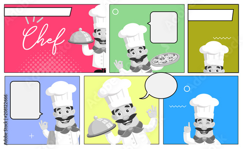 Comic Panel Strip Chef banners Vector Illustration