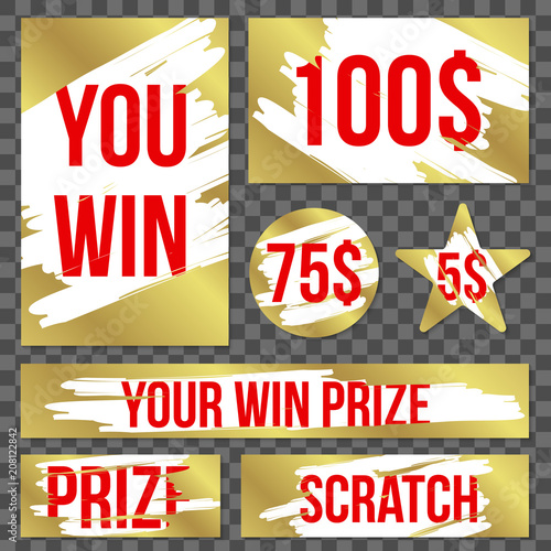 Creative vector illustration of lottery scratch and win game card isolated on background. Coupon luck or lose chance. Art design ripped effect marks. Abstract concept graphic element