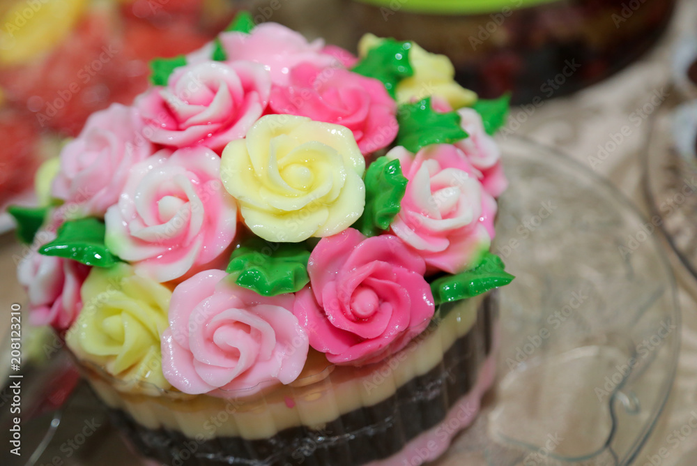 Flower art sweetmeat jelly pudding very sweet and tasty from Indonesia Flower art sweetmeat jelly pudding very sweet and tasty from Indonesia