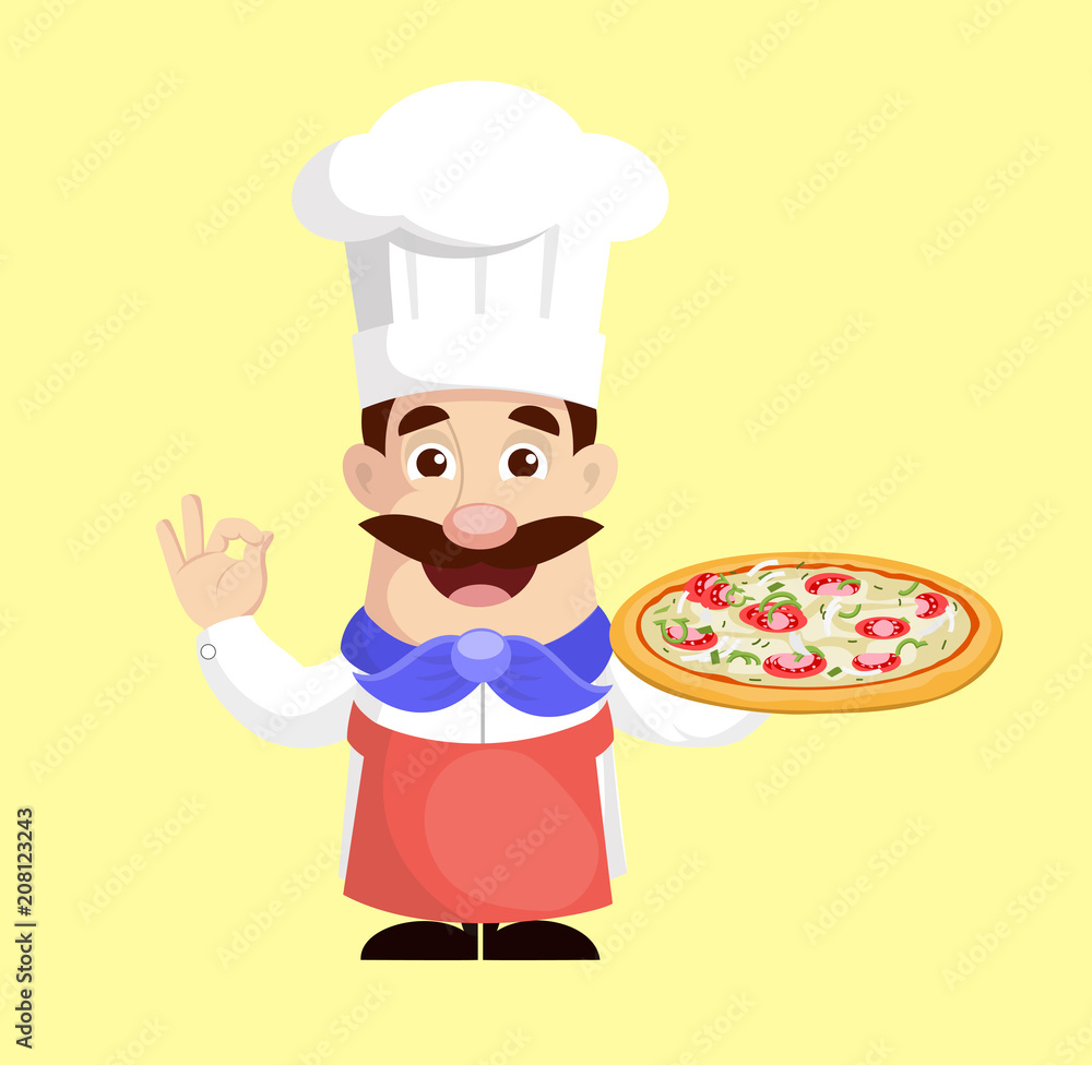 Chef with Pizza Vector Illustration Chef with Pizza Vector Illustration