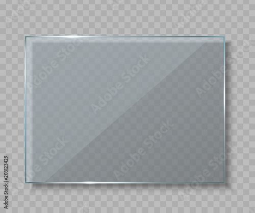 Creative vector illustration of glass plates, empty blank banners isolated on transparent background. Art design realistic mock up. Abstract concept graphic element