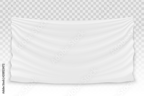 Creative vector illustration of hanging empty white cloth isolated on background. Art design banner fabric textile with shadow. Blank flag. Abstract concept graphic element