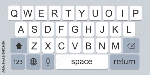 Creative vector illustration of modern mobile phone keyboard of alphabet buttons isolated on background. Smartphone art design keypad mockup. Abstract concept graphic device element flat style
