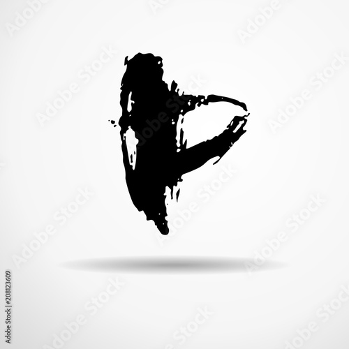 Letter P. Handwritten by dry brush. Rough strokes textured font. Vector illustration. Grunge style alphabet.