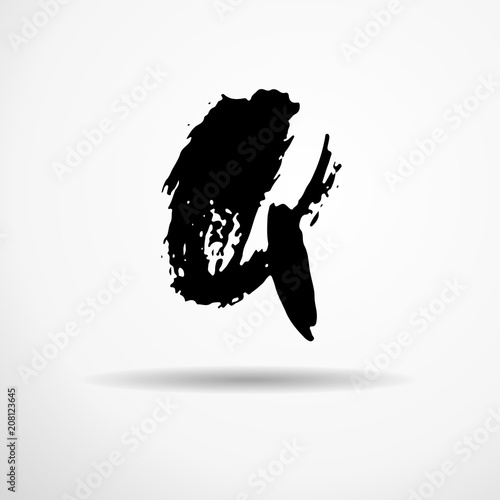 Letter Q. Handwritten by dry brush. Rough strokes textured font. Vector illustration. Grunge style alphabet.