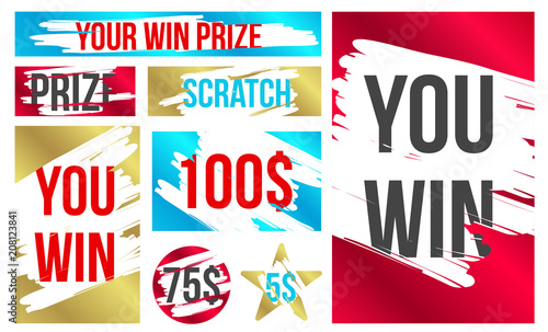 Creative vector illustration of lottery scratch and win game card isolated on background. Coupon luck or lose chance. Art design ripped effect marks. Abstract concept graphic element