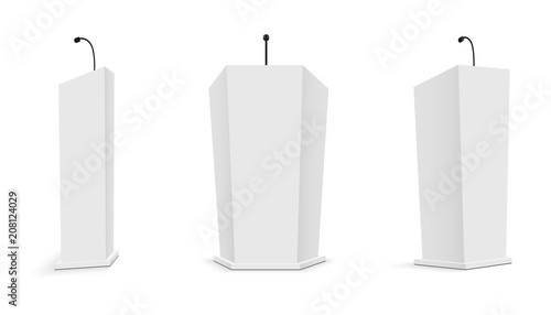 Creative vector illustration of podium tribune with microphones isolated on transparent background. Art design rostrum stands. Abstract concept graphic element for business presentation, conference