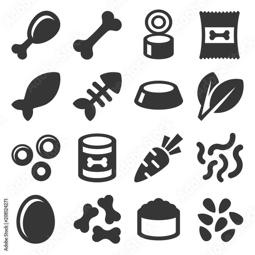 Pet Food Icons Set on White Background. Vector