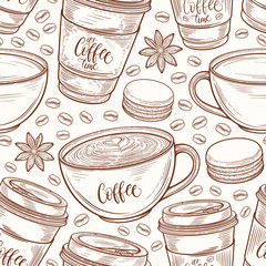Handdoek met foto Koffie patronen Doodle koffiekopjes en macarons patroon  © irenemuse