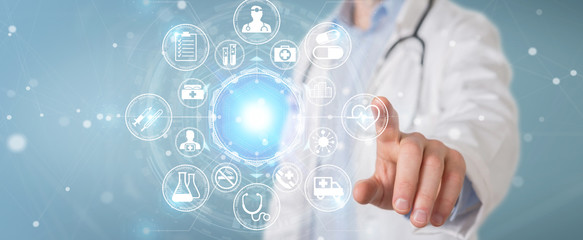 Doctor using digital medical futuristic interface 3D rendering