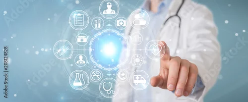 Obraz Doktorski używa cyfrowy medyczny futurystyczny interfejsu 3D rendering