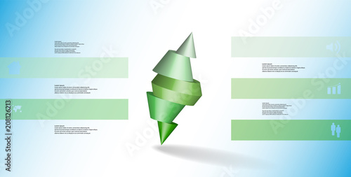 3D illustration infographic template with spiked cone sliced to five parts and askew arranged