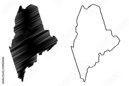  Maine map vector illustration, scribble sketch  Maine map