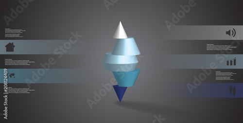 3D illustration infographic template with spiked cone horizontally sliced to five parts