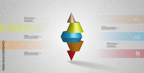3D illustration infographic template with spiked cone horizontally sliced to five parts