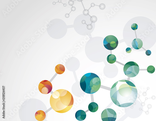 Molecular structure of connected cells and molecules. Scientific background of network bonded chemical elements.
