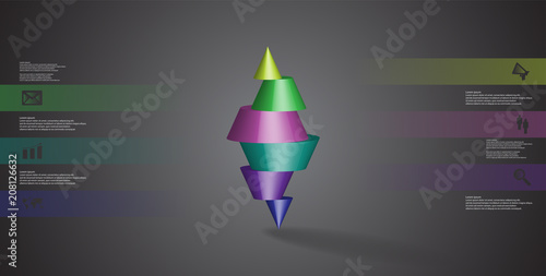 3D illustration infographic template with spiked cone horizontally sliced to six parts