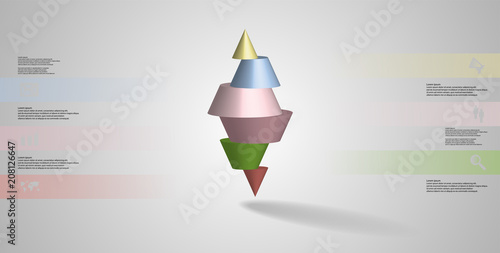 3D illustration infographic template with spiked cone horizontally sliced to six parts