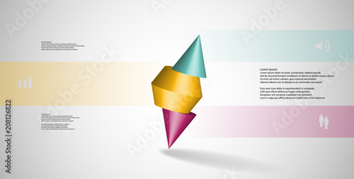 3D illustration infographic template with spiked cone sliced to three parts and askew arranged