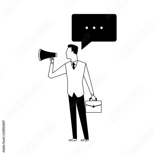 Businessman with bullhorn and briefcase vector illustration graphic design